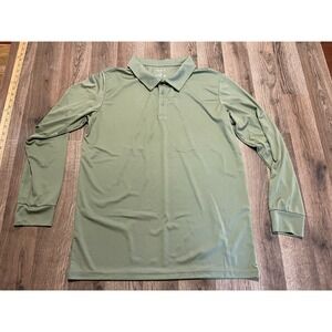 Gradual Shirt, Men's Size Large, Green, Polo, Long Sleeve, 1/4 Buttons Up
